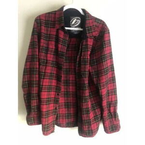 Kirra Flannel Shirt Button Up Long Sleeve Collared Red Plaid Large Cotton